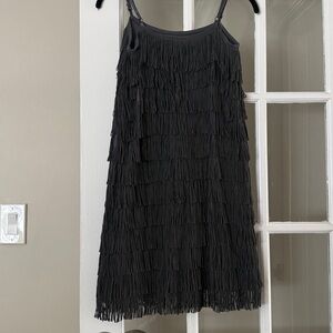 Chic Dark Gray Fringe Mini Dress small